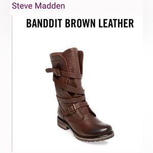 Steve Madden Brown Leather Strap Boots✨